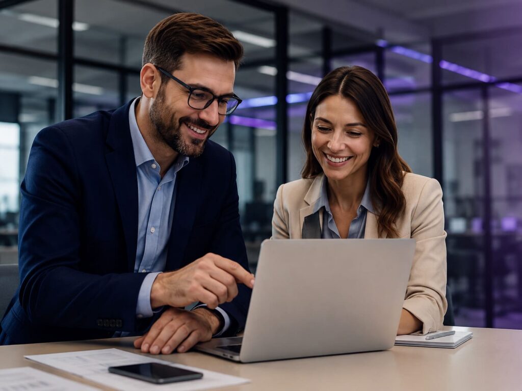 Consultores de MADTECH colaborando en una estrategia de ejecución comercial y transformación tecnológica para empresas IT y Telecom en LATAM.